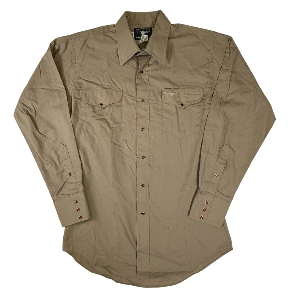 Vintage Flying Ranchwear Ruddock Tan Long Sleeve Western Pearl Snap Shirt Medium